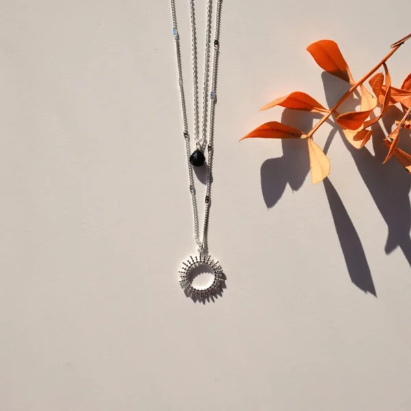 NECKLACE SUN BLACK SILVER - ALWAYS SPARKLE.