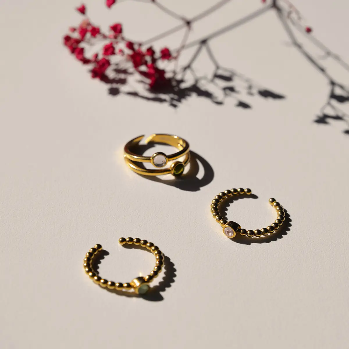 RING DUBBEL GOUD - ROZE / GROEN - Afbeelding 3