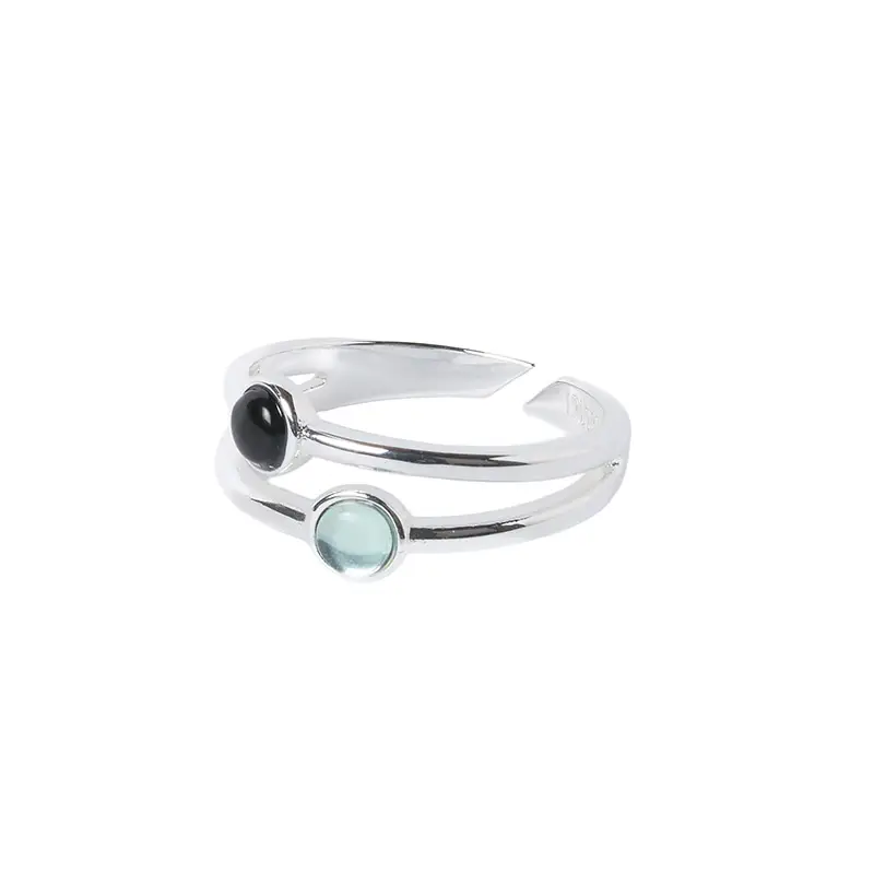 RING DUBBEL ZILVER - TURQUOISE / ZWART - Afbeelding 4